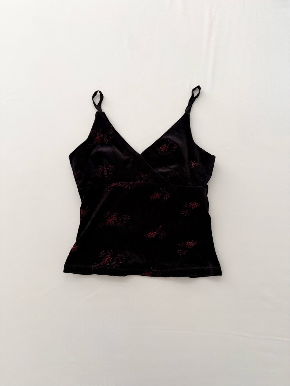 Morbid threads black velvet floral camisole